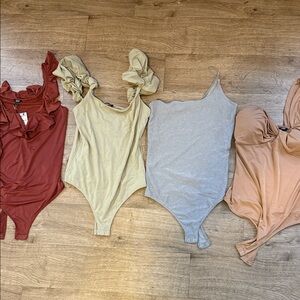 Express Women's Bodysuits in Red, Cream, Gray, and Tan